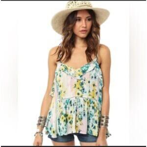 O’Neill Printed Top Womens Medium Spaghetti Straps T Back Flowy Ruffles Floral